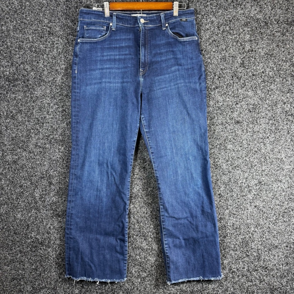 Mavi Barcelona High Rise Wide Leg Crop Jeans Dark Wash Raw Hem 32/29